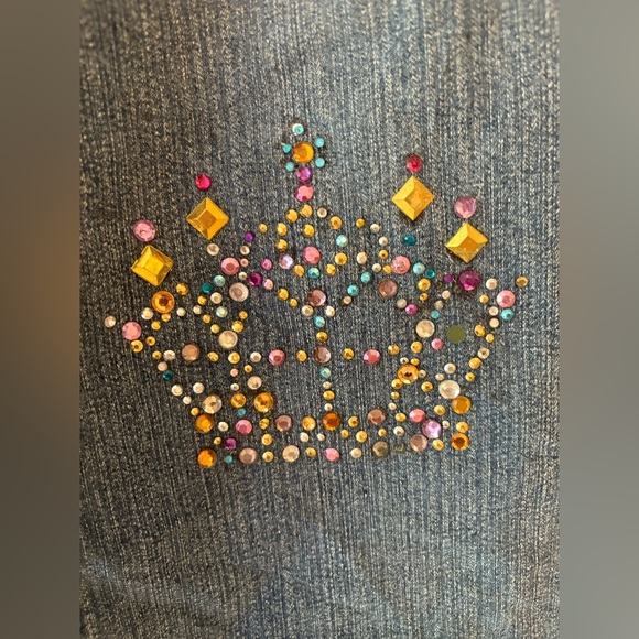Y2K Arizona Jean Co Crown Rhinestone Flare Jeans | Size 16.5 Plus - Picture 2 of 5
